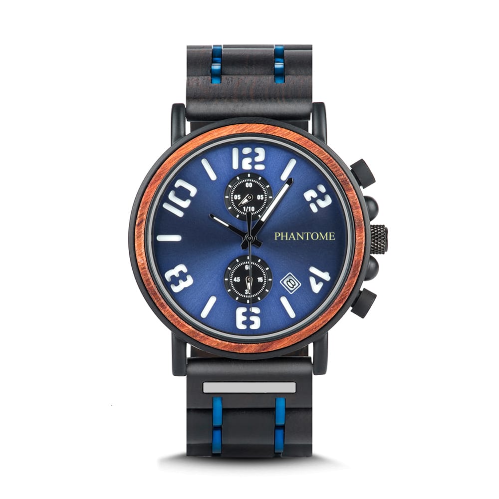 Cobalt Rose wooden watch, front view