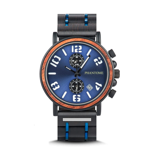 Cobalt Rose wooden watch, front view