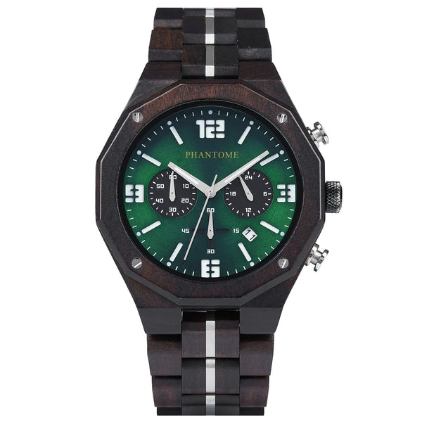 Emerald Yachter wooden watch, front view